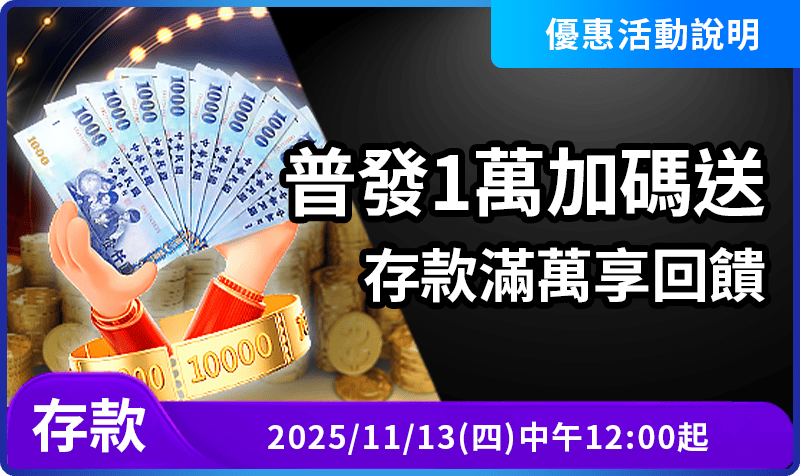 普發1萬加碼送|存款滿萬享千元回饋,AT99最新優惠整理
